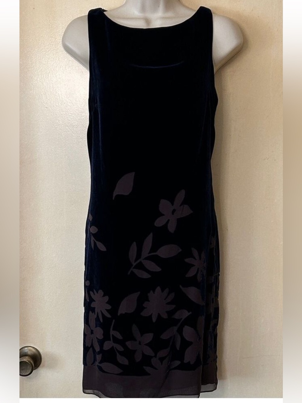 Liz Claiborne Navy Burnout Velvet Floral Midi Dress size 6